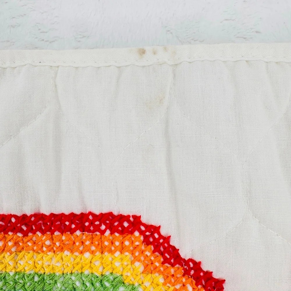Handmade Cross Stitched Baby Blanket Throw Rainbow ABC Vintage 1994 Nursery
